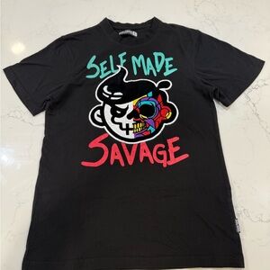 Rebel Minds Self Made Savage Embroidered Graphic Short Sleeve Tee in Black (S)